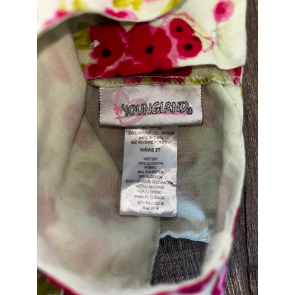 Floral Sleeveless Party Dress with Green Tulle Hem Pink‎ Red White Kids Size 4T - Picture 2 of 3